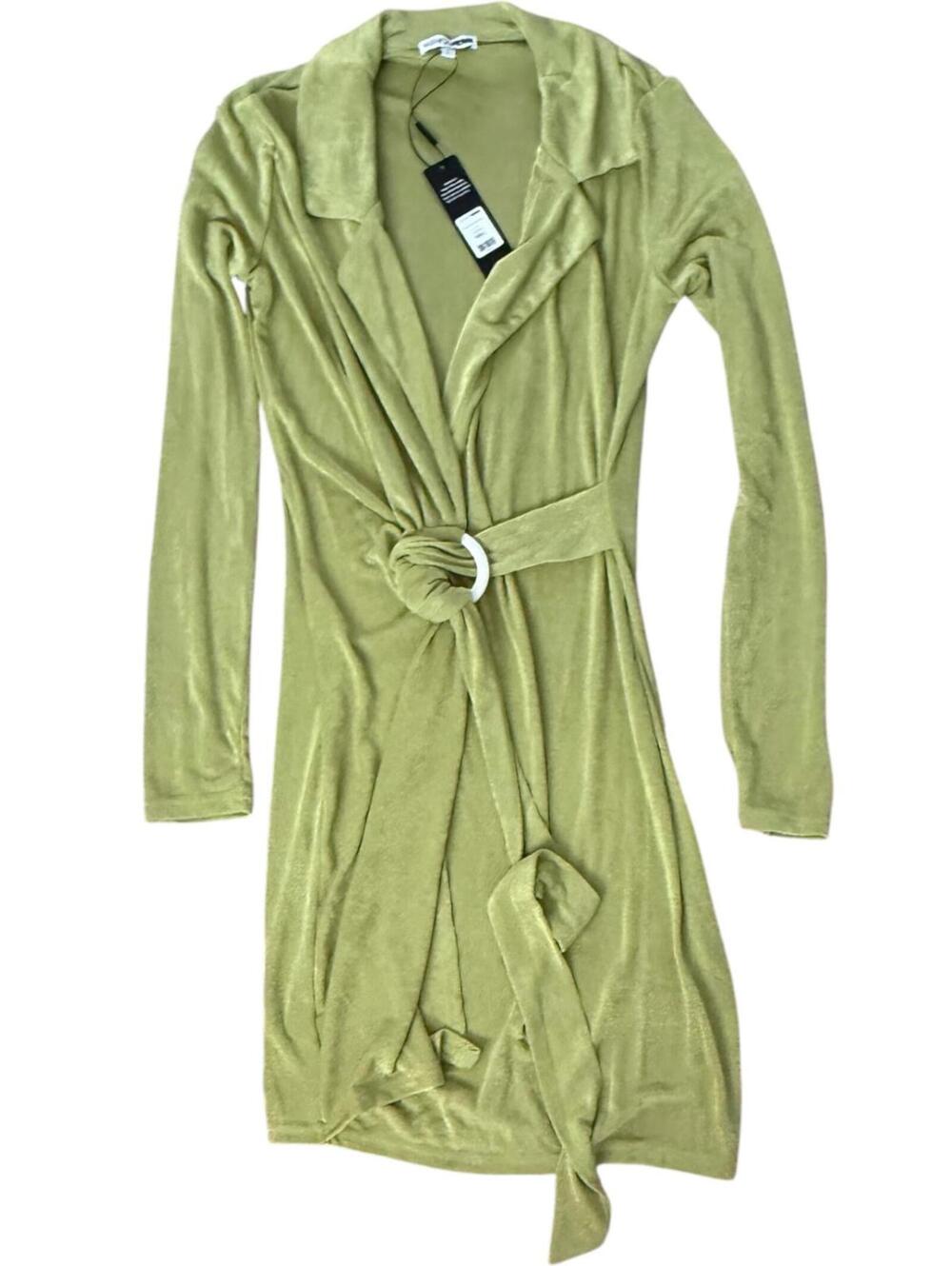 Fashion Nova Chartreuse Slinky Wrap Mini Dress Womenโs Size Large NWT
